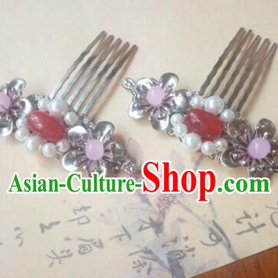 Traditional Handmade Chinese Ancient Classical Hanfu Hair Accessories Red Bead Hair Comb, Princess Palace Lady Hairpins Hair Stick for Women