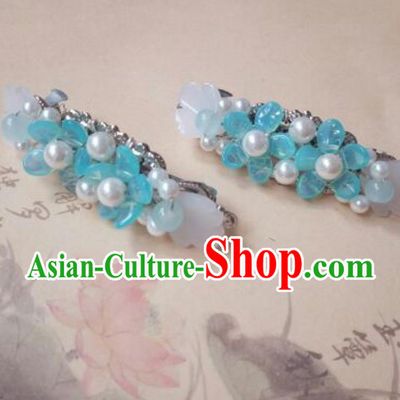 Traditional Handmade Chinese Ancient Classical Hanfu Hair Accessories Blue Hair Claw, Princess Palace Lady Hairpins Hair Stick for Women