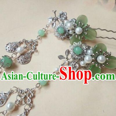 Traditional Handmade Chinese Ancient Classical Hanfu Hair Accessories Green Step Shake, Princess Palace Lady Hairpins Hair Stick for Women
