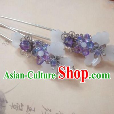 Traditional Handmade Chinese Ancient Classical Hanfu Hair Accessories Purple Step Shake, Princess Palace Lady Hairpins Hair Stick for Women