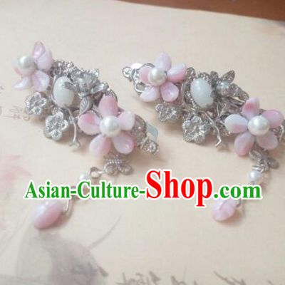 Traditional Handmade Chinese Ancient Classical Hanfu Hair Accessories Pink Princess Palace Lady Hairpins Hair Stick for Women