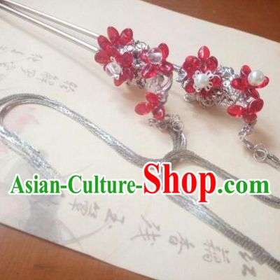 Traditional Handmade Chinese Ancient Classical Hanfu Hair Accessories Princess Palace Lady Tassel Red Hairpins Hair Stick for Women