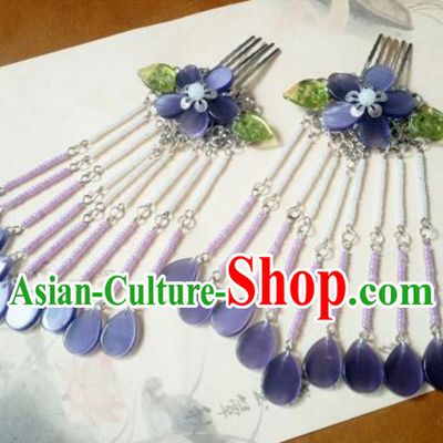 Traditional Handmade Chinese Ancient Classical Hanfu Hair Accessories Purple Hair Comb, Princess Palace Lady Tassel Hairpins for Women