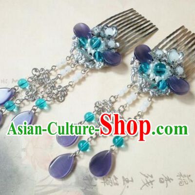 Traditional Handmade Chinese Ancient Classical Hanfu Hair Accessories Tassel Hair Comb, Princess Palace Lady Hairpins for Women