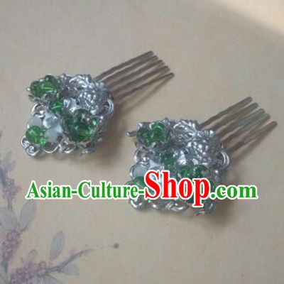 Traditional Handmade Chinese Ancient Classical Hanfu Hair Accessories Hairpins, Princess Palace Lady Green Hair Comb for Women