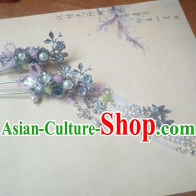 Traditional Handmade Chinese Ancient Classical Hanfu Hair Accessories Tassel Hairpins, Princess Headpiece Palace Lady Hair Stick for Women