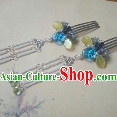 Traditional Handmade Chinese Ancient Classical Hanfu Hair Accessories Tassel Hairpins Hair Comb, Princess Headpiece Hair Claw for Women