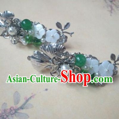 Traditional Handmade Chinese Ancient Classical Hanfu Hair Accessories Green Bead Hairpins, Princess Headpiece Hair Claw for Women
