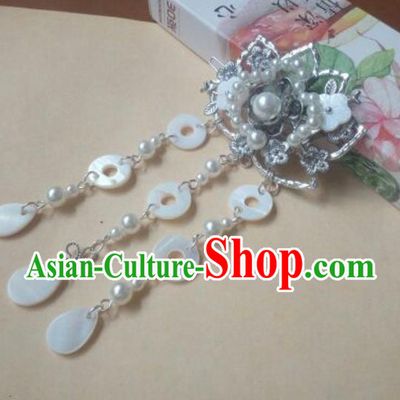 Traditional Handmade Chinese Ancient Classical Hanfu Hair Accessories White Tassel Hair Claw, Princess Palace Lady Hairpins Hair Stick for Women