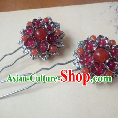 Traditional Handmade Chinese Ancient Classical Hanfu Hair Accessories Red Beads Hairpins, Princess Headpiece Step Shake Hair Fascinators for Women
