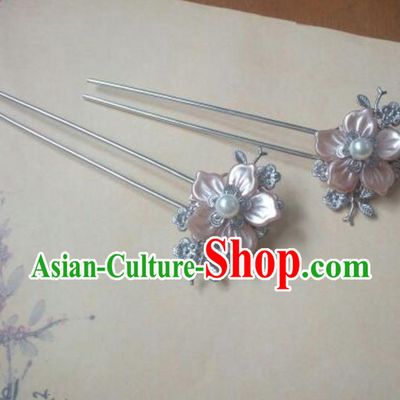 Traditional Handmade Chinese Ancient Classical Hanfu Hair Accessories Pink Wintersweet Hairpins, Princess Headpiece Step Shake Hair Fascinators for Women