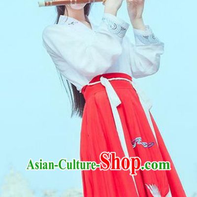 Traditional Ancient Chinese Song Dynasty Imperial Princess Fairy Costume, Elegant Hanfu Clothing Chinese Palace Lady Embroidered Crane Clothing for Women