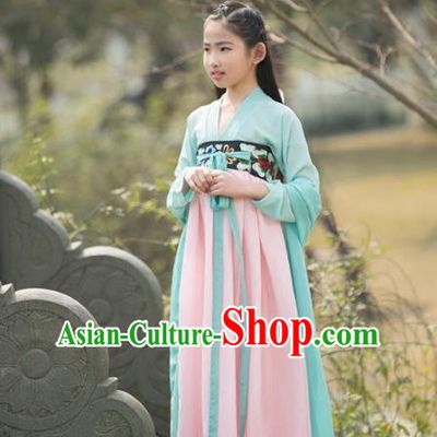 Traditional Ancient Chinese Princess Costume Palace Slip Dress, Elegant Hanfu Clothing Chinese Han Dynasty Embroidered Clothing for Kids