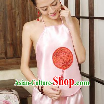 Traditional Chinese Ming Dynasty Princess Light Pink Embroidered Bellyband, China Ancient Palace Lady Stomachers Embroidery Undergarment for Women