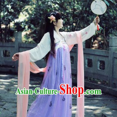 Asian Fashion Oriental China Costume, Elegant Hanfu Clothing Chinese Tang Dynasty Imperial Princess Tailing Embroidered Clothing for Women
