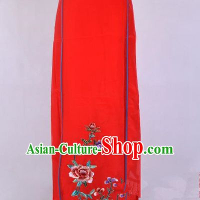 Top Grade Professional Beijing Opera Diva Costume Embroidered Red Skirt, Traditional Ancient Chinese Peking Opera Princess Embroidery Pleated Skirt