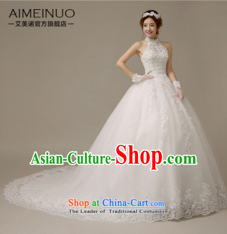 Top Romantic Love Long Trail Wedding Dress