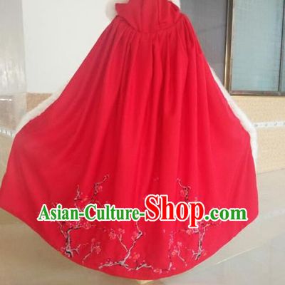 Traditional Asian Oriental Swordswoman Costumes Red Cloak, China Ming Dynasty Princess Hanfu Fairy Embroidery Mantle for Women