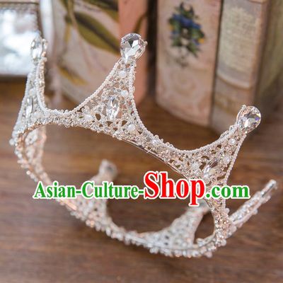 Top Grade Handmade Classical Hair Accessories Baroque Style Princess Crystal Royal Crown Round Hair Clasp Headwear for Women
