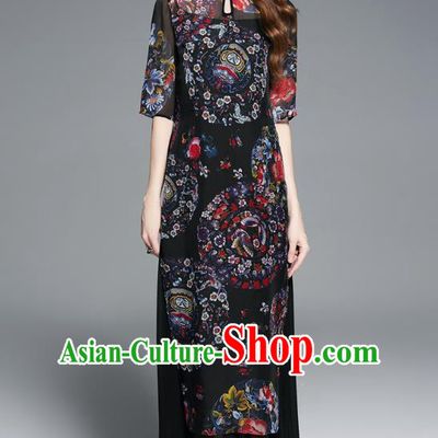 Asian Chinese Oriental Costumes Classical Printing Cheongsam, Traditional China National Chirpaur Tang Suit Qipao Dress for Women