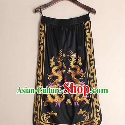 Asian Chinese Oriental Costumes Classical Embroidery Dragons Black Skirts, Traditional China National Chirpaur Tang Suit Bust Skirt for Women