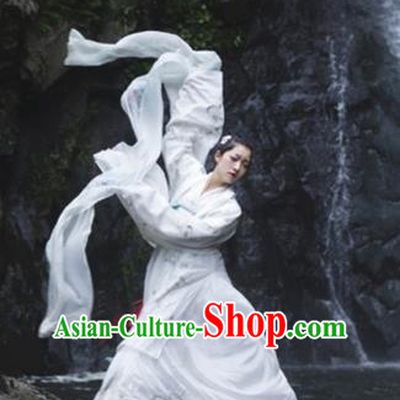 Traditional Asian Oriental China Costume Embroidery Palace Lady Fairy Clothing Complete Set, Chinese Hanfu Han Dynasty Princess Embroidered Dress for Women