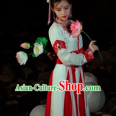 Traditional Asian Oriental China Costume Embroidery Song Dynasty Young Lady Slip Skirts Complete Set, Chinese Hanfu Princess Embroidered Dress for Women
