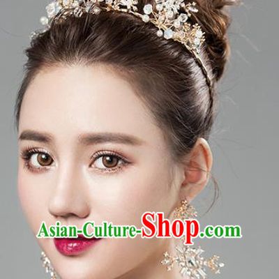 Top Grade Handmade Classical Hair Accessories Baroque Style Princess Crystal Royal Crown and Earrings Complete Set