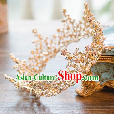 Top Grade Handmade Classical Hair Accessories Baroque Style Princess Crystal Pearls Royal Crown Round Hair Clasp Headwear for Women