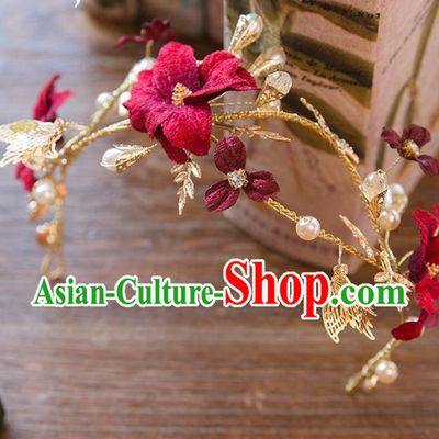 Top Grade Handmade Classical Hair Accessories Baroque Style Princess Red Flower Butterfly Hair Clasp Headwear for Women