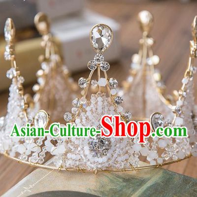 Top Grade Handmade Classical Hair Accessories Baroque Style Princess Crystal Beads Royal Crown Round Hair Clasp Headwear for Women