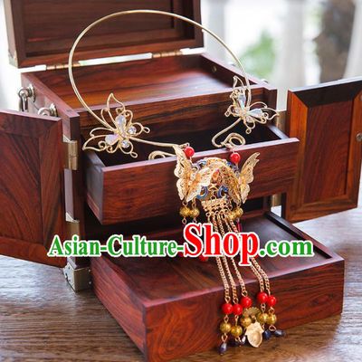 Aisan Chinese Handmade Classical Jewelry Accessories Tassel Necklace, China Xiuhe Suit Butterfly Tassel Necklet for Women