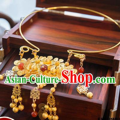 Aisan Chinese Handmade Classical Jewelry Accessories Tassel Necklace, China Xiuhe Suit Golden Tassel Necklet for Women