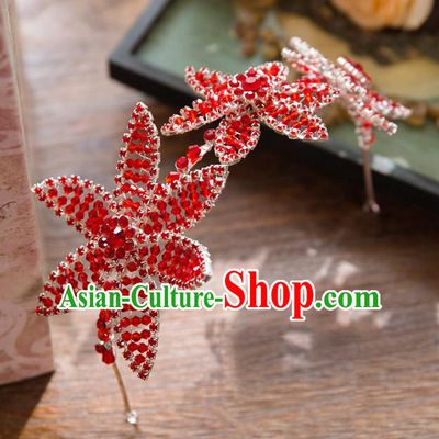 Top Grade Handmade Classical Hair Accessories Baroque Style Princess Red Crystal Hair Clasp Headwear for Women
