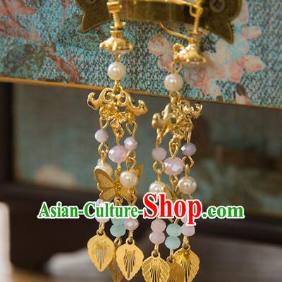 Top Grade Handmade Classical Accessories Hanfu Tassel Earrings, Chinese Princess Crystal Beads Eardrop for Women