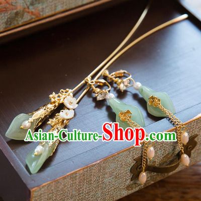 Aisan Chinese Handmade Classical Hanfu Jewelry Accessories Hair Clip and Earrings Complete Set, China Xiuhe Suit Hairpins Wedding Headwear for Women