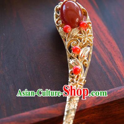 Aisan Chinese Handmade Classical Hanfu Jewelry Accessories Red Hair Clip, China Xiuhe Suit Hairpins Wedding Headwear for Women