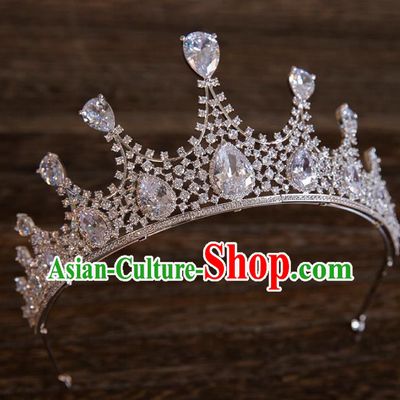 Top Grade Handmade Classical Hair Accessories Baroque Style Princess Crystal Royal Crown Zircon Hair Clasp Headwear for Women