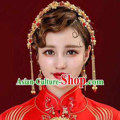 Aisan Chinese Handmade Classical Hair Accessories Hair Comb and Necklace Complete Set, China Xiuhe Suit Hairpins Wedding Headwear for Women