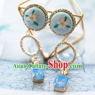 Top Grade Handmade Classical Hair Accessories Baroque Tassel Earrings, Princess Blue Eardrop for Women