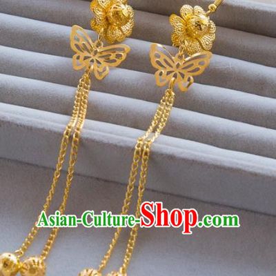 Top Grade Handmade Classical Jewelry Accessories Hanfu Wedding Earrings Bride Golden Butterfly Eardrop Women