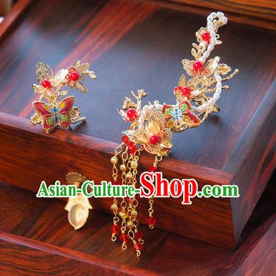 Aisan Chinese Handmade Classical Hair Accessories Butterfly Tassel Step Shake, China Xiuhe Suit Hairpins Wedding Headwear for Women