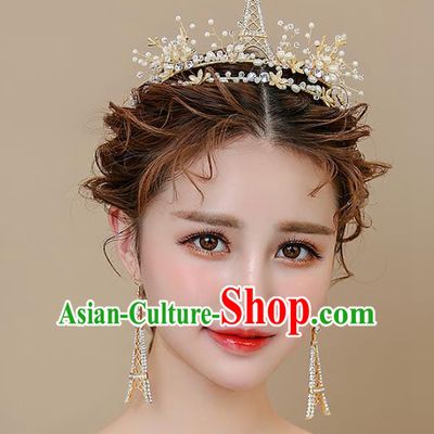 Top Grade Handmade Classical Hair Accessories Baroque Style Princess Crystal Tower Royal Crown Hair Clasp and Earrings Headwear for Women