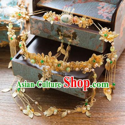 Aisan Chinese Handmade Classical Hair Accessories Hanfu Phoenix Coronet Complete Set, China Xiuhe Suit Hairpins Wedding Headwear for Women