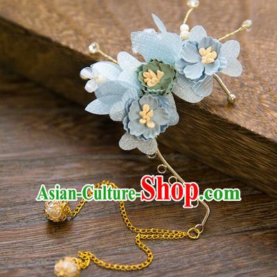 Top Grade Handmade Classical Hair Accessories Blue Flowers Earrings, Chinese Princess Tassel Eardrop for Women