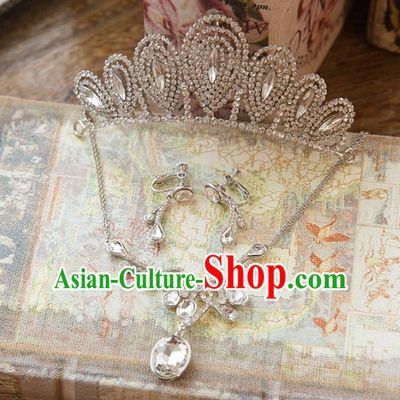 Top Grade Handmade Classical Hair Accessories Baroque Style Princess Crystal Hair Stick and Necklace Earrings Headwear for Women