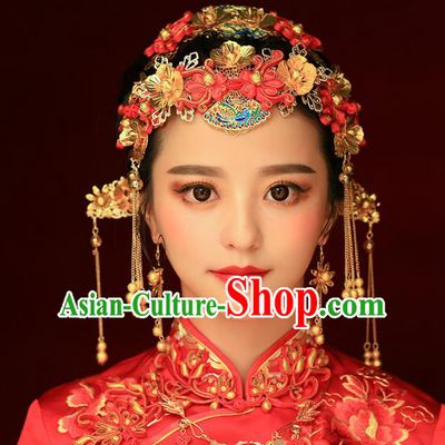 Aisan Chinese Handmade Classical Chinese Knots Hair Accessories Blueing Step Shake Complete Set, China Xiuhe Suit Hairpins Wedding Headwear for Women