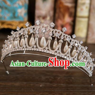 Top Grade Handmade Classical Hair Accessories Baroque Style Princess Crystal Pearls Royal Crown Hair Clasp Headwear for Women