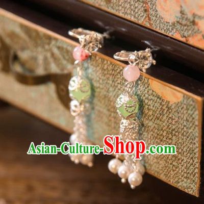 Chinese Handmade Classical Jewelry Accessories Tassel Earrings, China Xiuhe Suit Green Bead Tassel Eardrop for Women
