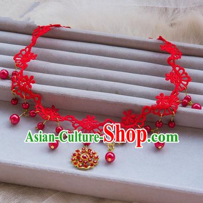 Top Grade Handmade Classical Hair Accessories Baroque Style Princess Red Lace Crystal Hair Clasp Bride Headband Headwear for Women